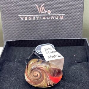 Murano Glass Swirl Ring with Gold Accents